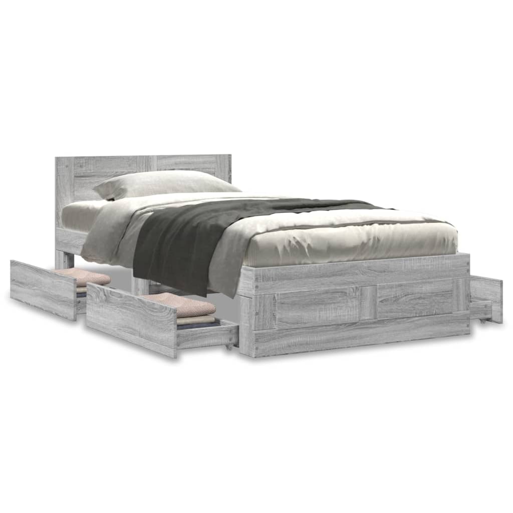 vidaXL Cadru de pat cu tăblie gri sonoma 75x190 cm lemn prelucrat