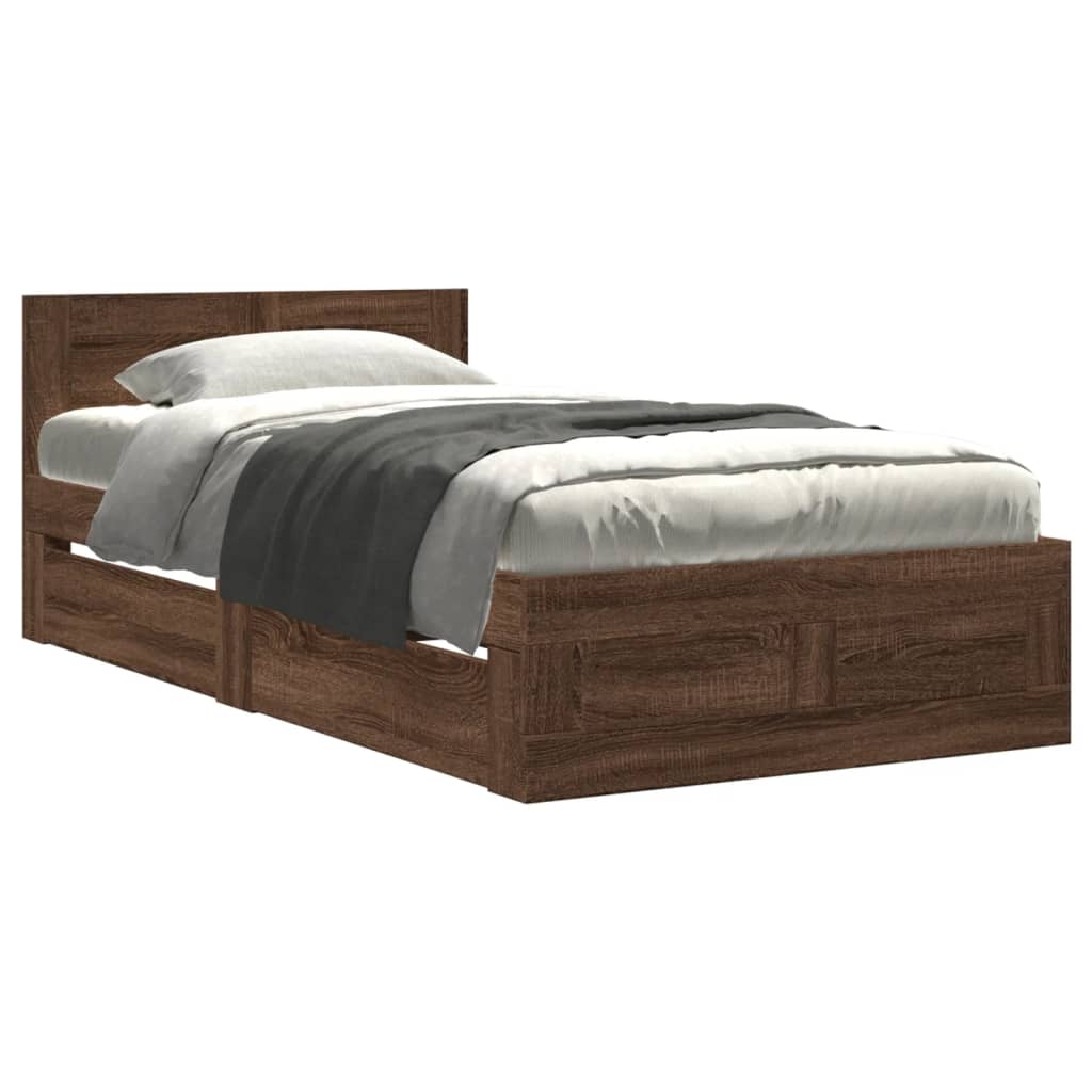 vidaXL Cadru de pat cu tăblie stejar maro 75x190 cm lemn prelucrat