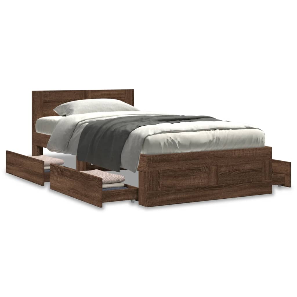 vidaXL Cadru de pat cu tăblie stejar maro 75x190 cm lemn prelucrat