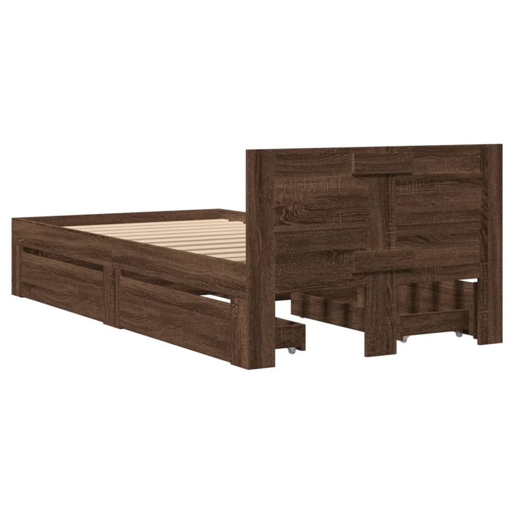 vidaXL Cadru de pat cu tăblie stejar maro 75x190 cm lemn prelucrat