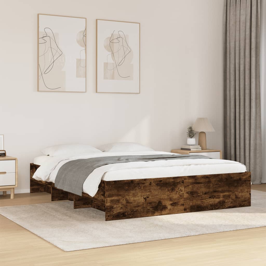 vidaXL Cadru de pat fără saltea Stejar afumat 160x200cm Lemn prelucrat vidaXL Cadru de pat fără saltea Stejar afumat 160x200cm Lemn prelucrat
