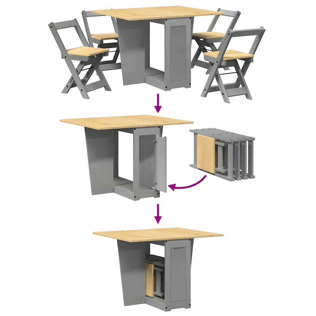 vidaXL Set mobilier tip fluture Corona, pliabil 5 piese gri lemn pin vidaXL Set mobilier tip fluture Corona, pliabil 5 piese gri lemn pin