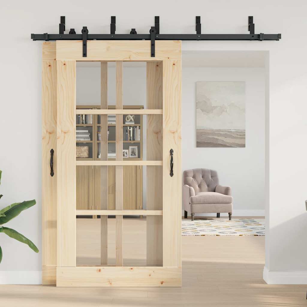 vidaXL Set feronerie pentru uși glisante, negru, 213,5 cm, oțel vidaXL Set feronerie pentru uși glisante, negru, 213,5 cm, oțel