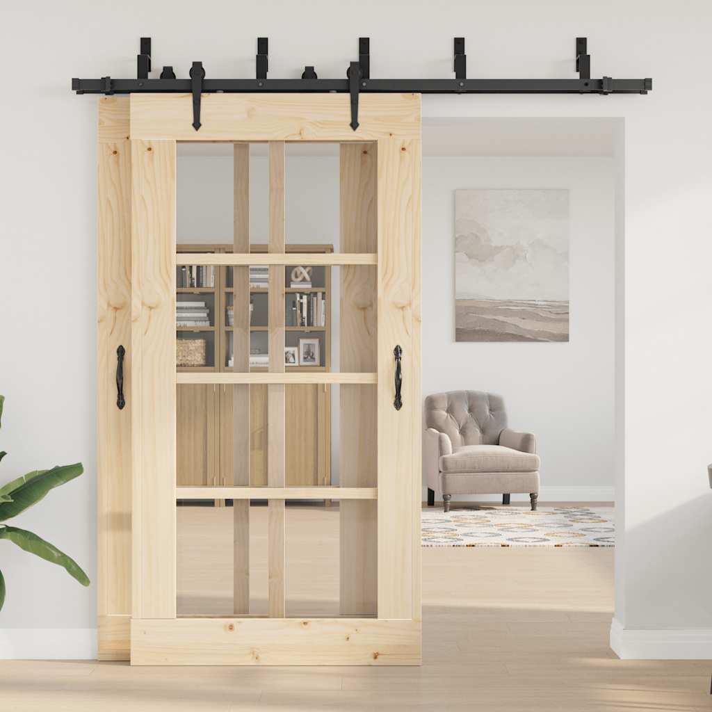 vidaXL Set feronerie pentru uși glisante, negru, 213,5 cm, oțel