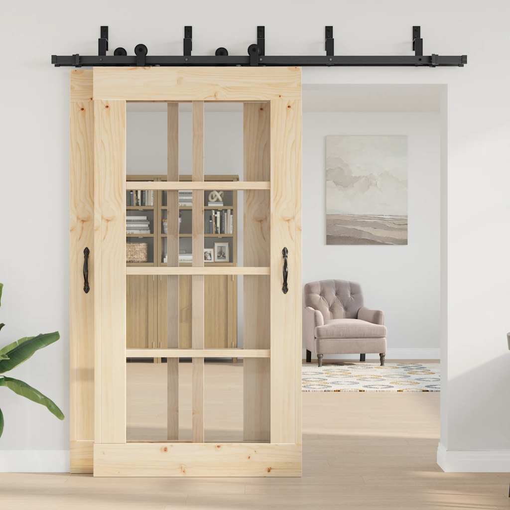 vidaXL Set feronerie pentru uși glisante, negru, 213,5 cm, oțel