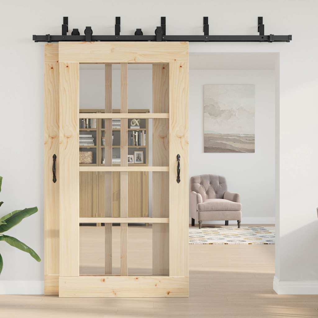 vidaXL Set feronerie pentru uși glisante, negru, 213,5 cm, oțel vidaXL Set feronerie pentru uși glisante, negru, 213,5 cm, oțel