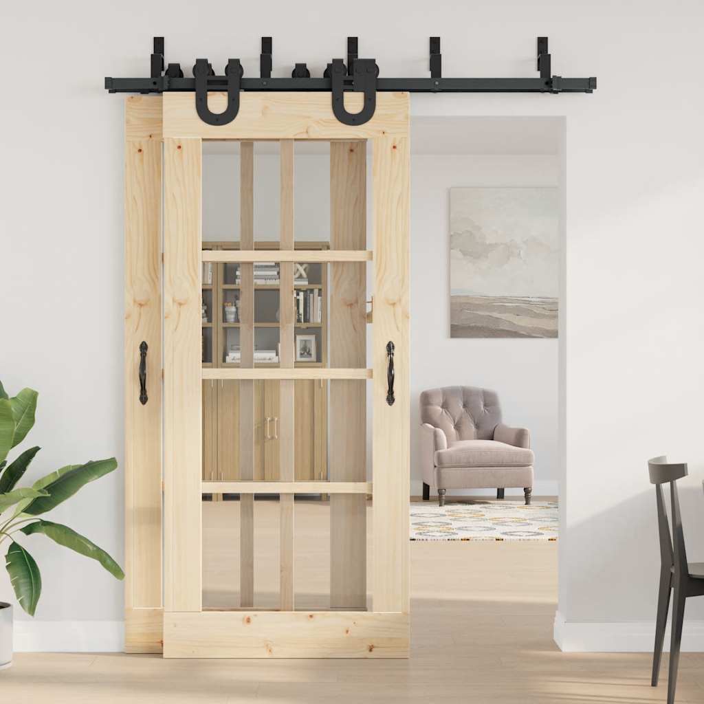 vidaXL Set feronerie pentru ușă glisantă, negru, 183 cm, oțel vidaXL Set feronerie pentru ușă glisantă, negru, 183 cm, oțel