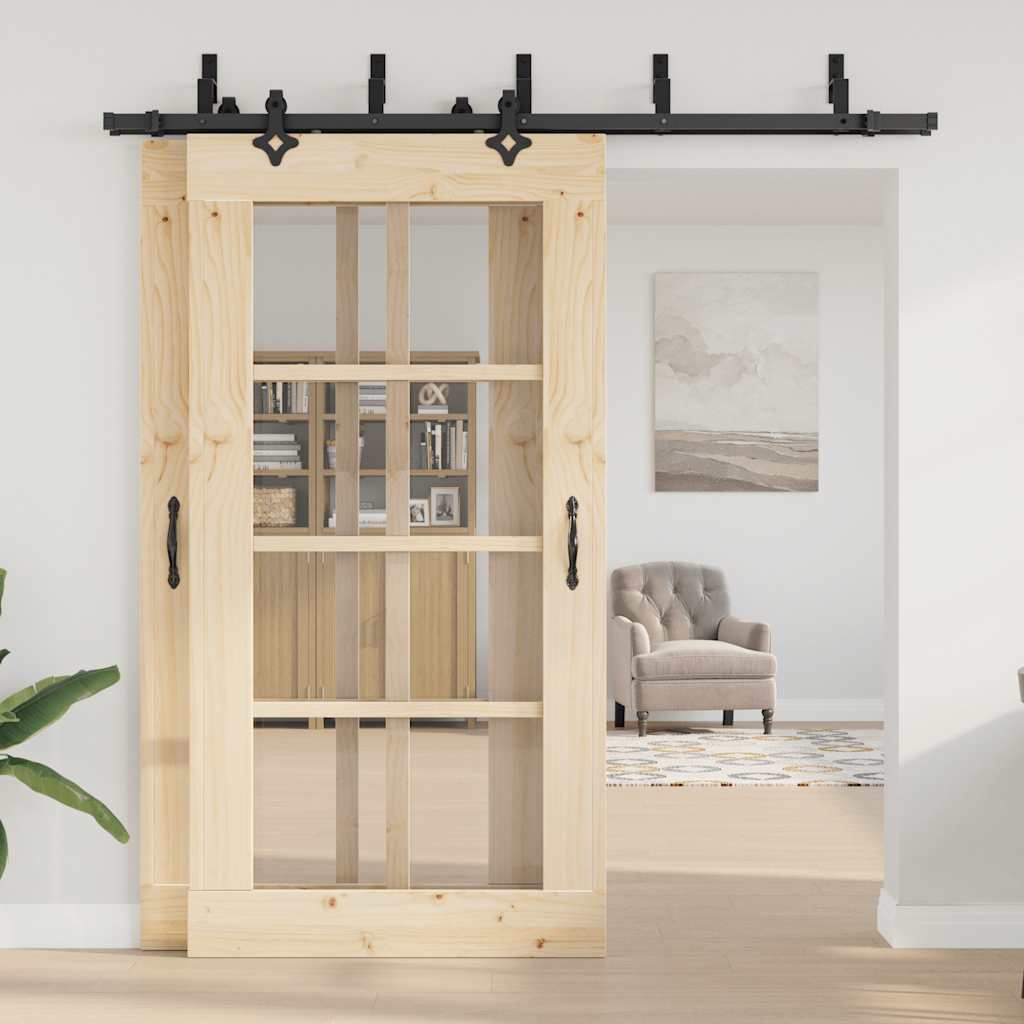 vidaXL Set feronerie pentru uși glisante, negru, 213,5 cm, oțel