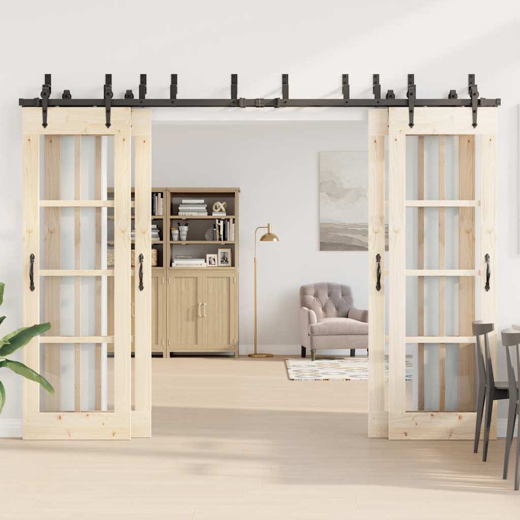 vidaXL Set feronerie pentru uși glisante, negru, 305 cm, oțel