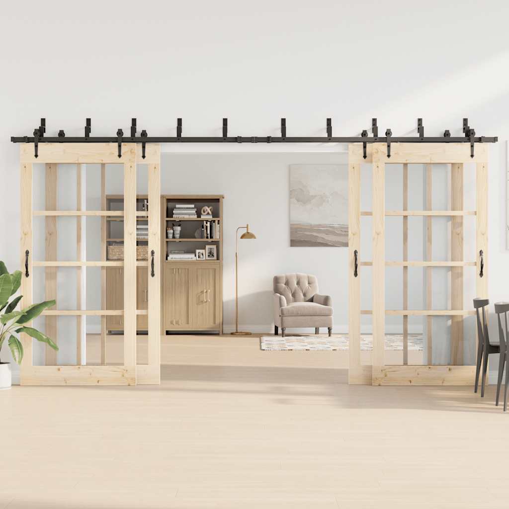 vidaXL Set feronerie pentru uși glisante, negru, 427 cm, oțel vidaXL Set feronerie pentru uși glisante, negru, 427 cm, oțel
