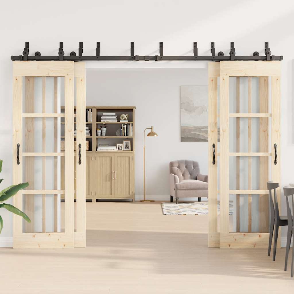 vidaXL Set feronerie pentru uși glisante, negru, 305 cm, oțel vidaXL Set feronerie pentru uși glisante, negru, 305 cm, oțel