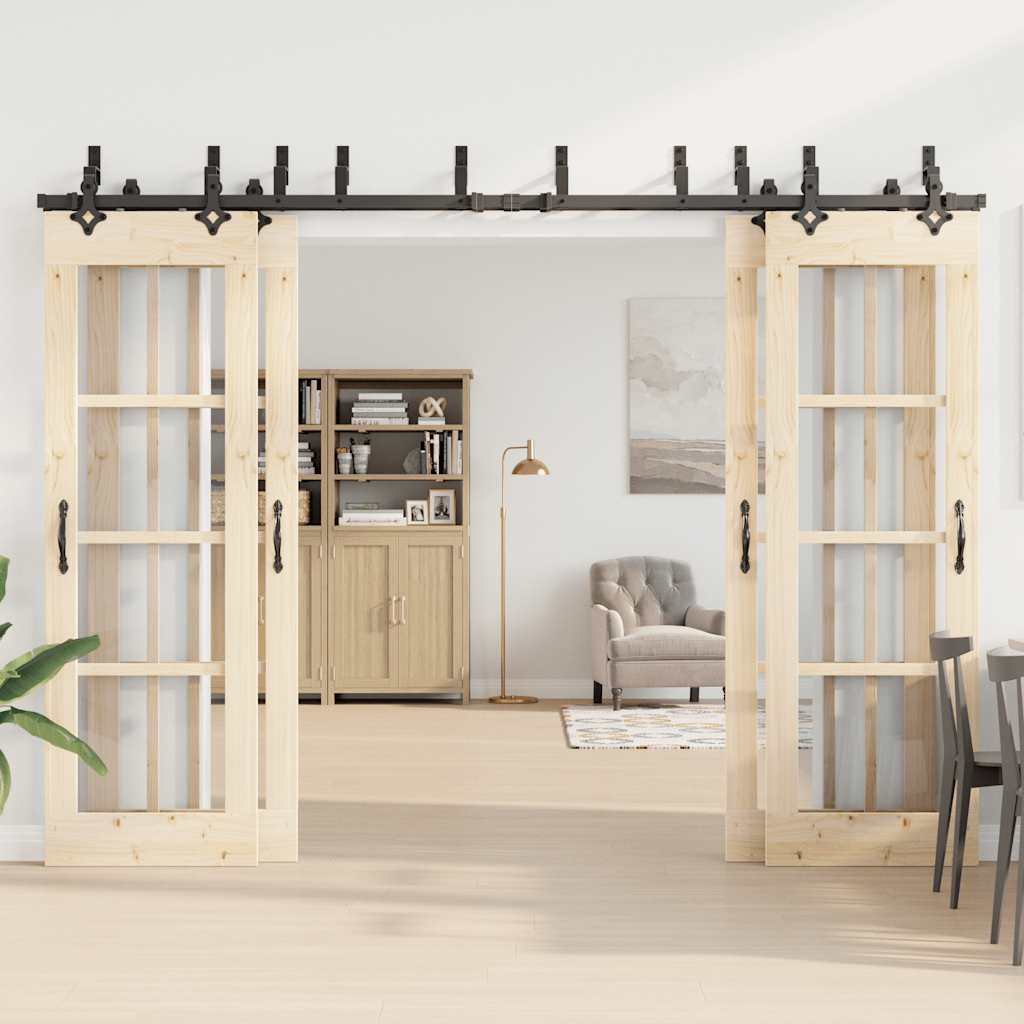 vidaXL Set feronerie pentru uși glisante, negru, 305 cm, oțel vidaXL Set feronerie pentru uși glisante, negru, 305 cm, oțel
