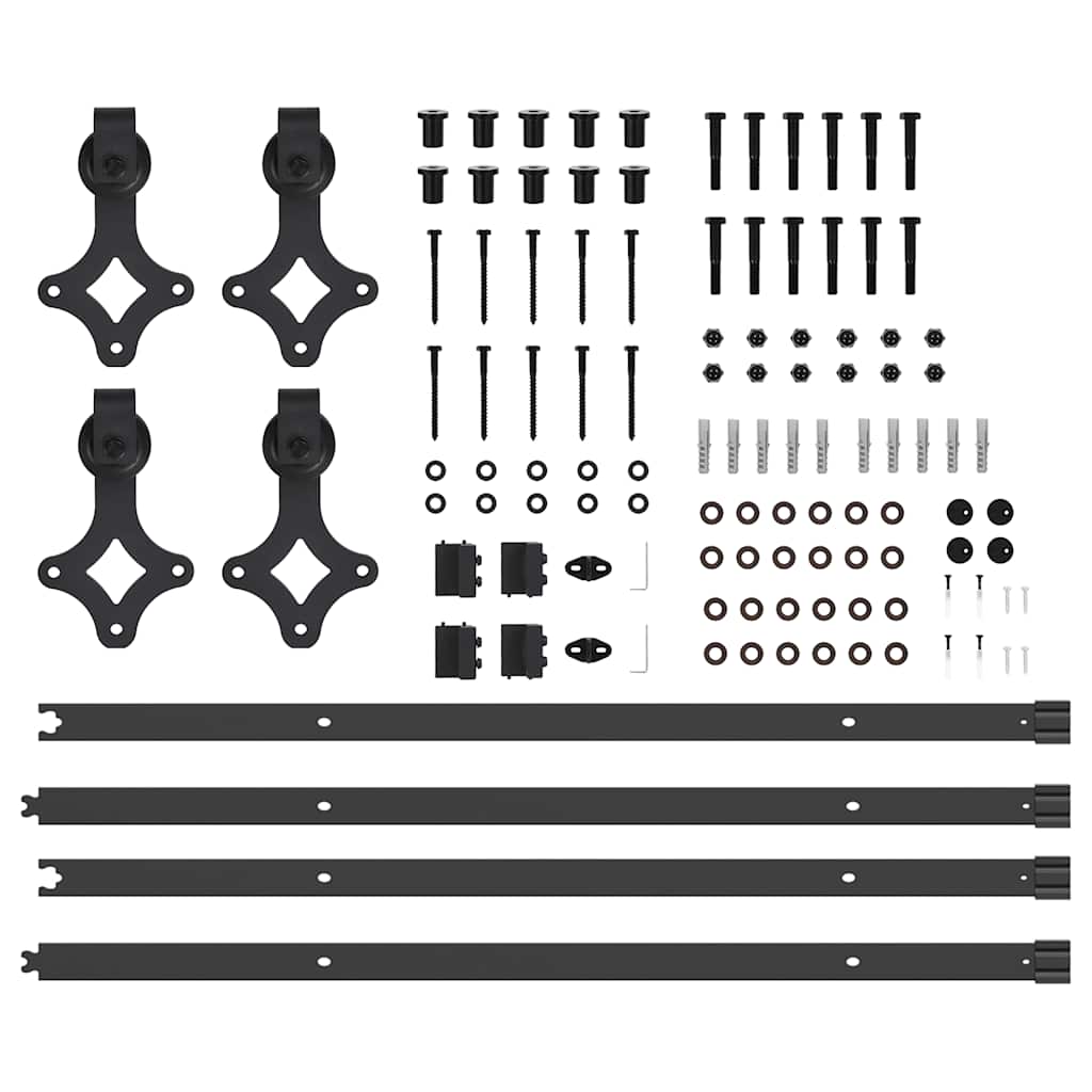 vidaXL Set feronerie pentru uși glisante, negru, 427 cm, oțel vidaXL Set feronerie pentru uși glisante, negru, 427 cm, oțel