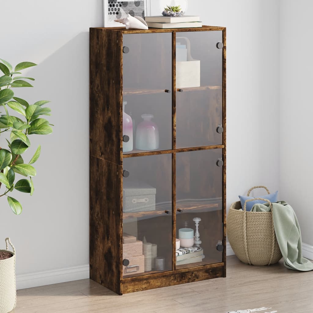 vidaXL Dulap înalt cu uși, stejar fumuriu, 68x37x142 cm, lemn compozit vidaXL Dulap înalt cu uși, stejar fumuriu, 68x37x142 cm, lemn compozit