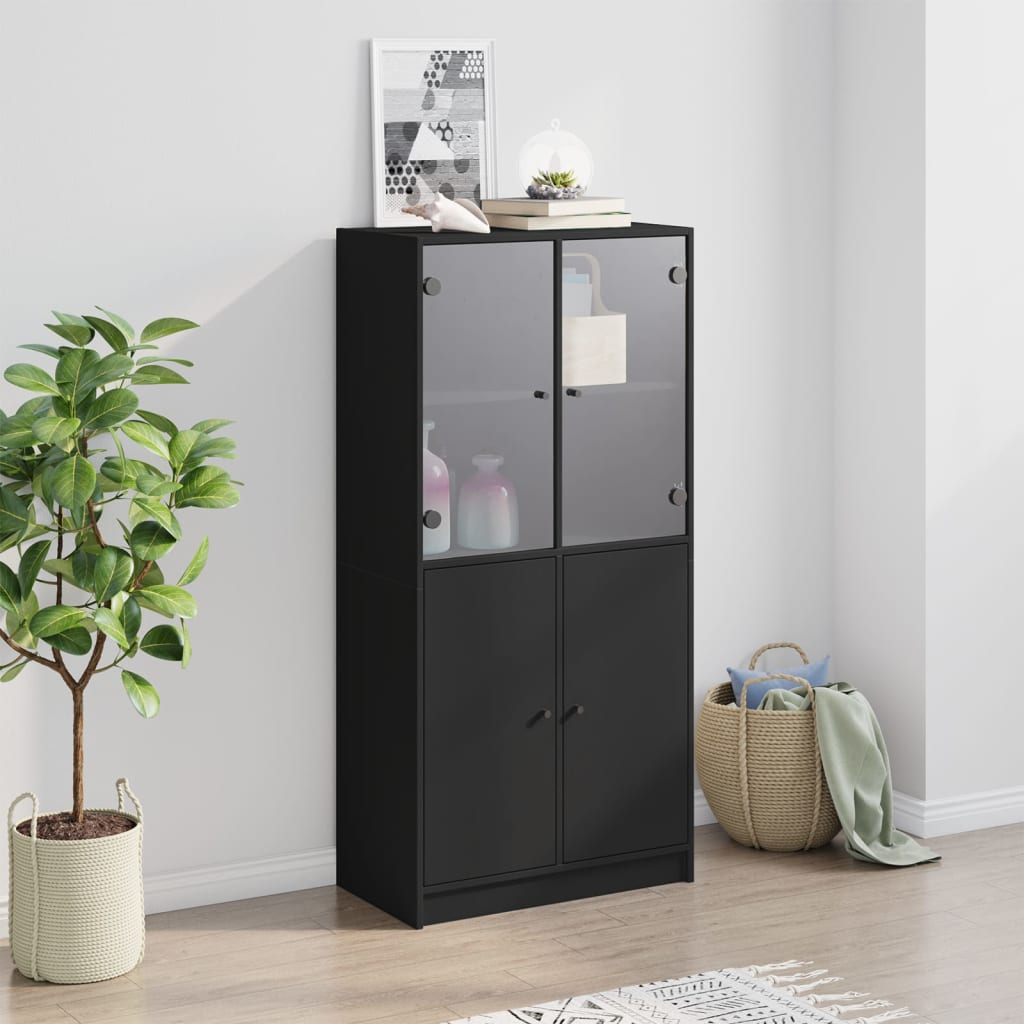 vidaXL Dulap înalt cu uși, negru, 68x37x142 cm, lemn compozit vidaXL Dulap înalt cu uși, negru, 68x37x142 cm, lemn compozit