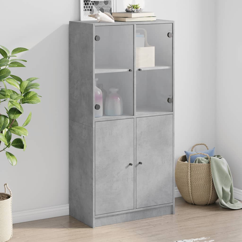 vidaXL Dulap înalt cu uși, gri beton, 68x37x142 cm, lemn compozit vidaXL Dulap înalt cu uși, gri beton, 68x37x142 cm, lemn compozit