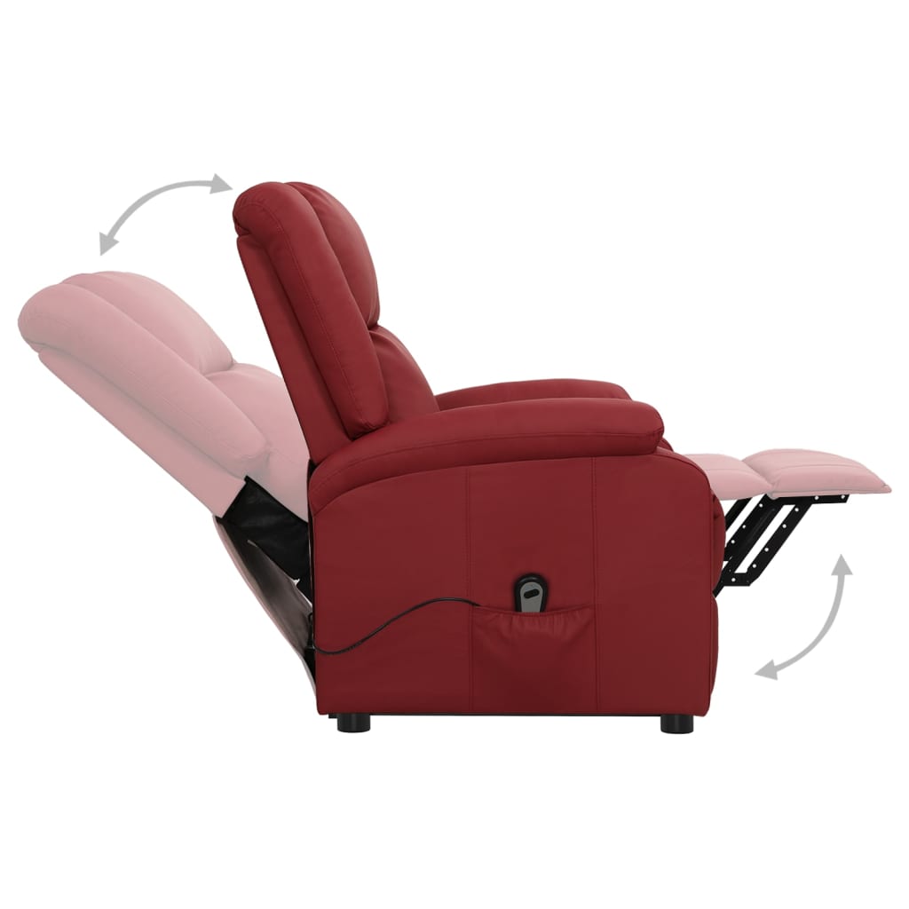 vidaXL Fotoliu cu ridicare pe verticală, roșu vin, piele ecologică vidaXL Fotoliu cu ridicare pe verticală, roșu vin, piele ecologică