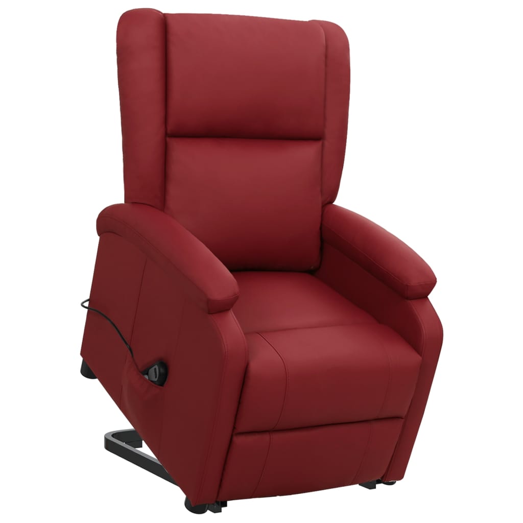 vidaXL Fotoliu cu ridicare pe verticală, roșu vin, piele ecologică vidaXL Fotoliu cu ridicare pe verticală, roșu vin, piele ecologică