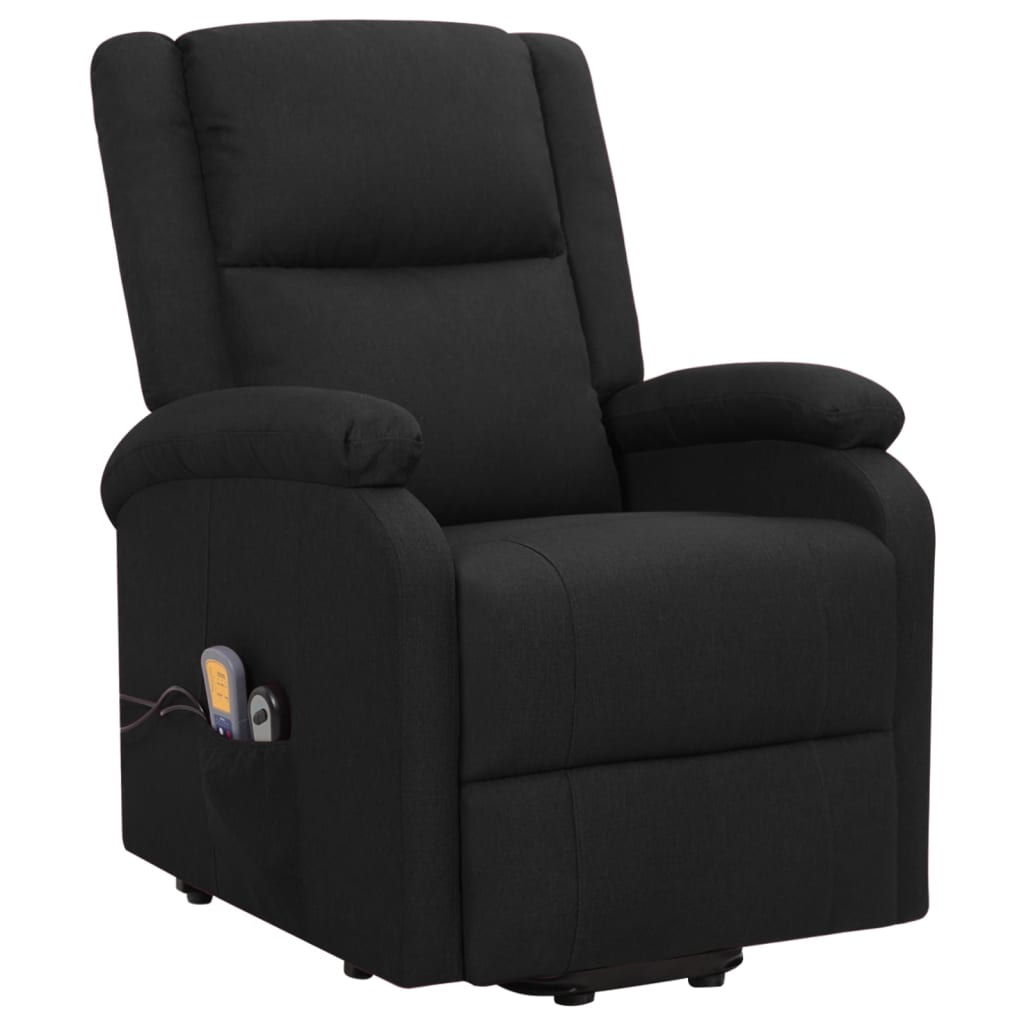 vidaXL Fotoliu de masaj cu ridicare, negru, material textil vidaXL Fotoliu de masaj cu ridicare, negru, material textil
