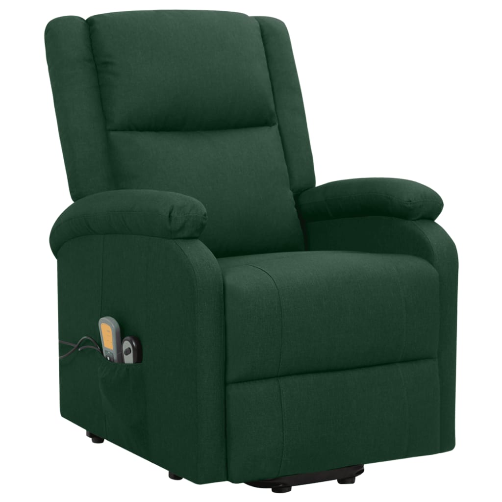 vidaXL Fotoliu de masaj cu ridicare, verde închis, material textil vidaXL Fotoliu de masaj cu ridicare, verde închis, material textil