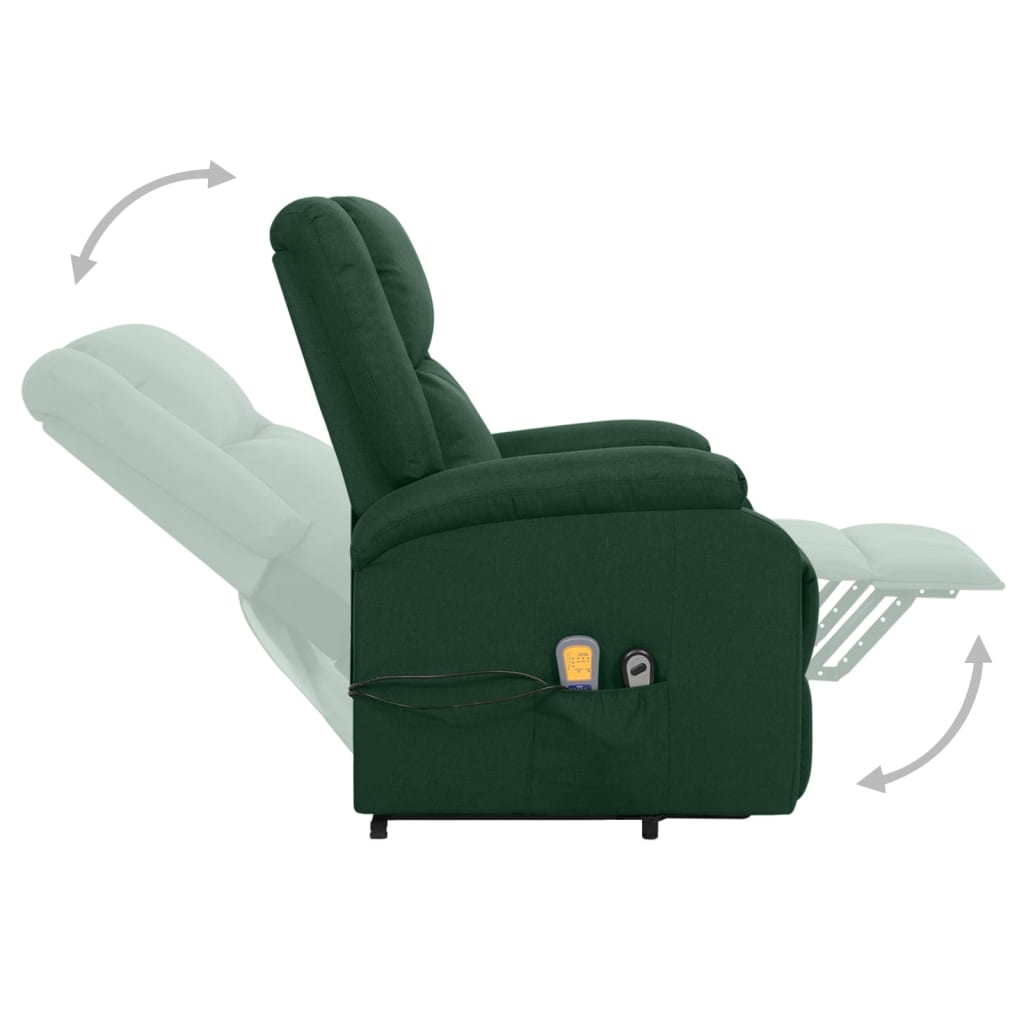 vidaXL Fotoliu de masaj cu ridicare, verde închis, material textil vidaXL Fotoliu de masaj cu ridicare, verde închis, material textil