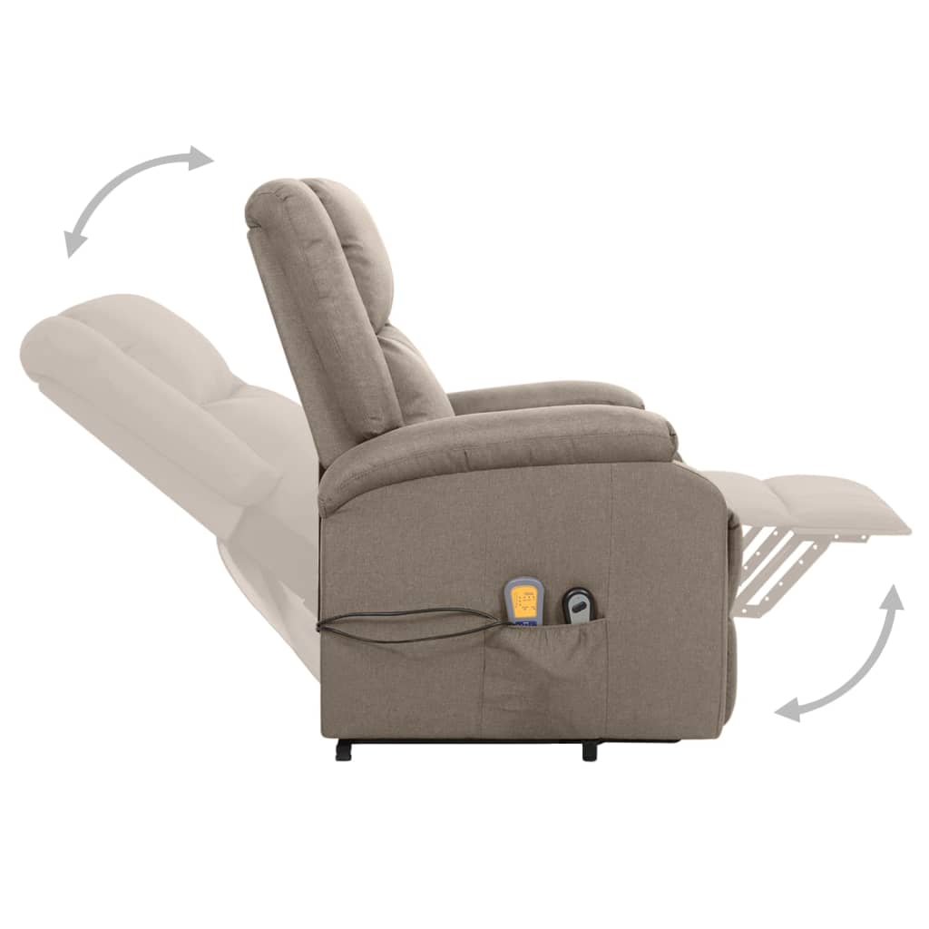 vidaXL Fotoliu de masaj cu ridicare, gri taupe, material textil vidaXL Fotoliu de masaj cu ridicare, gri taupe, material textil