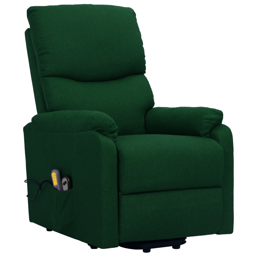 vidaXL Fotoliu de masaj cu ridicare, verde închis, material textil vidaXL Fotoliu de masaj cu ridicare, verde închis, material textil