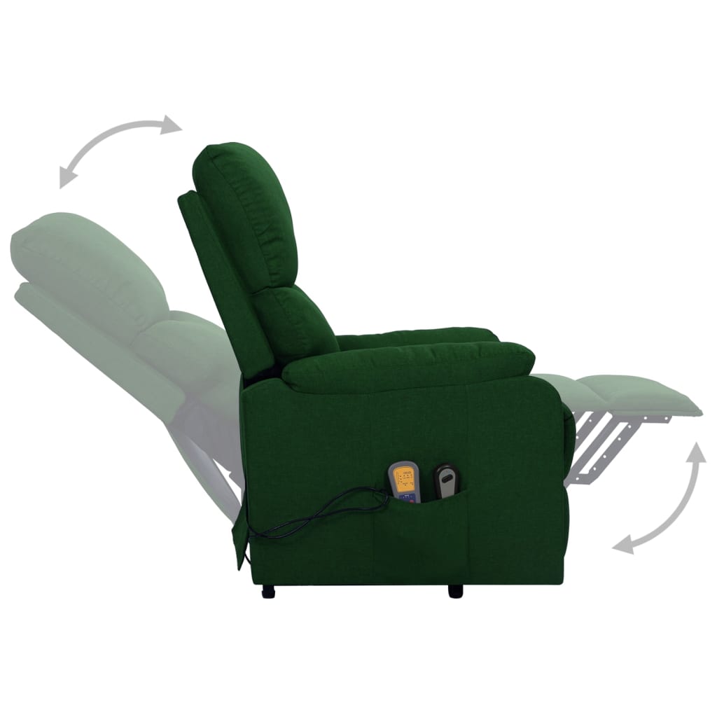 vidaXL Fotoliu de masaj cu ridicare, verde închis, material textil vidaXL Fotoliu de masaj cu ridicare, verde închis, material textil