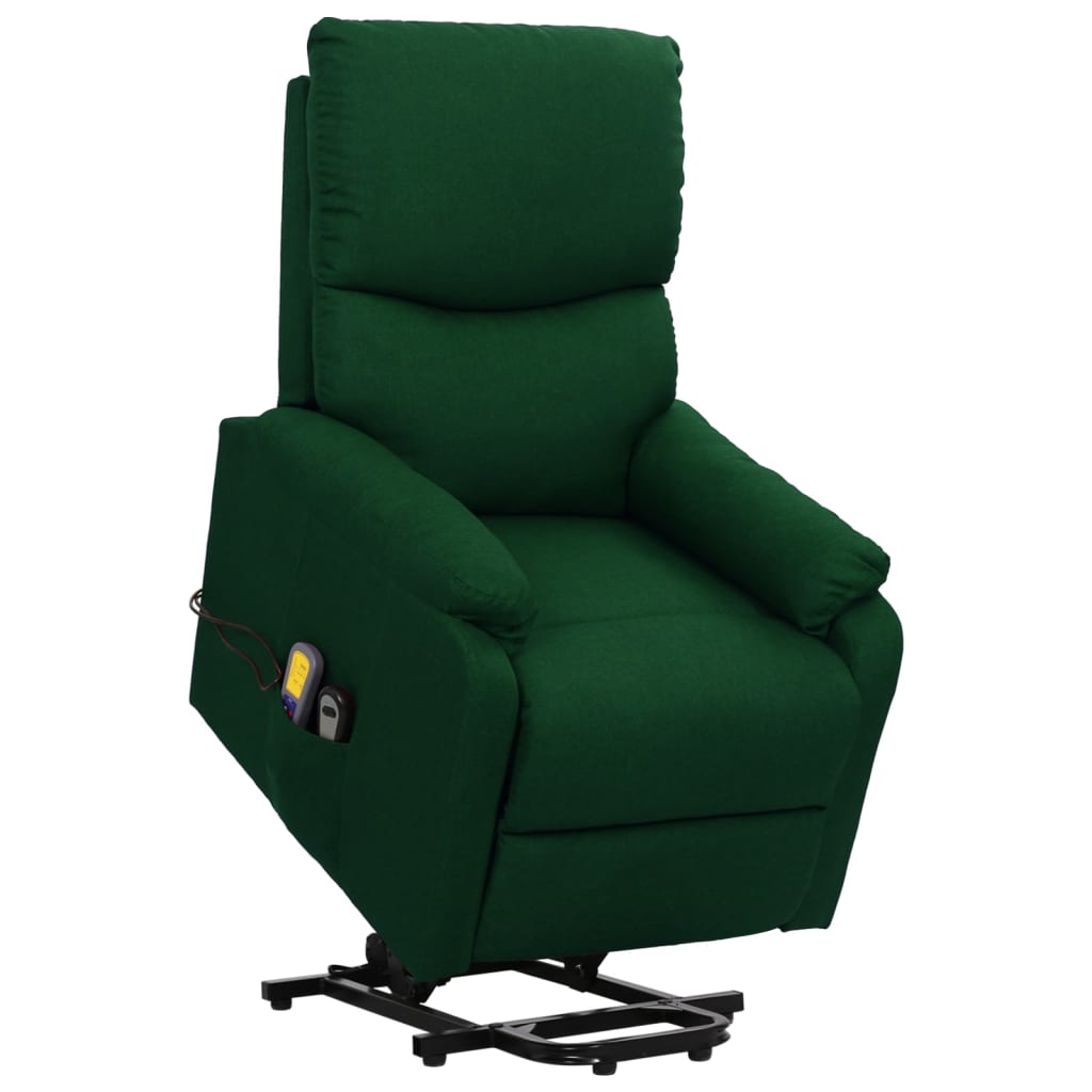 vidaXL Fotoliu de masaj cu ridicare, verde închis, material textil vidaXL Fotoliu de masaj cu ridicare, verde închis, material textil