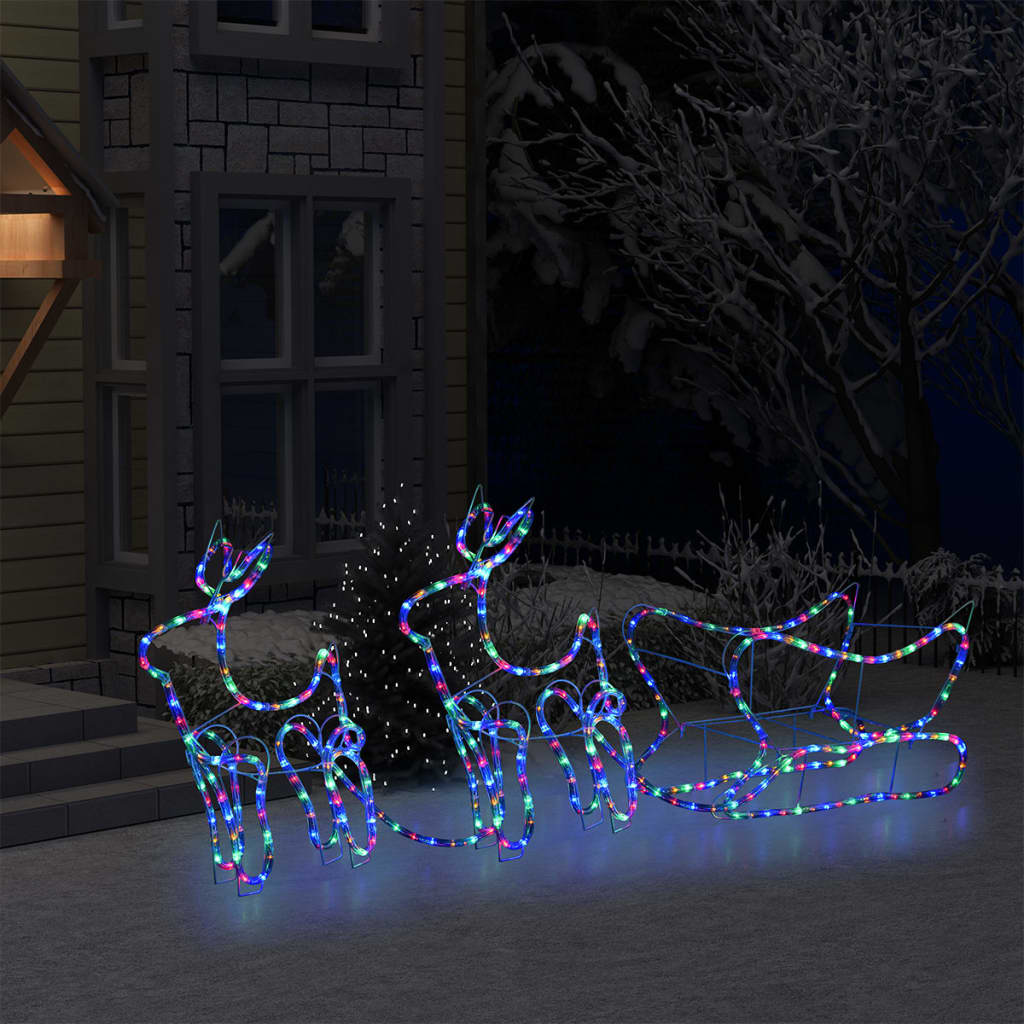 vidaXL Decorațiune de Crăciun cu reni și sanie, 576 LED-uri, exterior