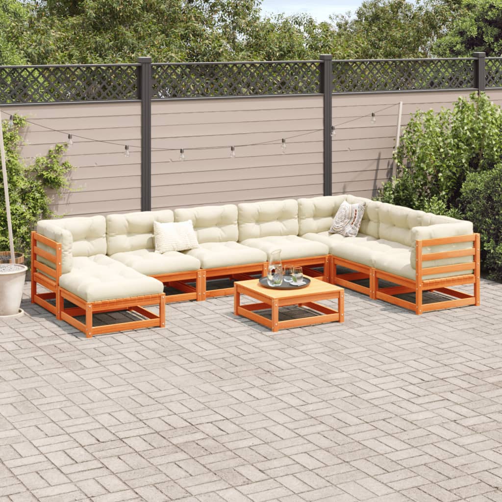 vidaXL Set mobilier de grădină cu perne, 9 piese, lemn masiv de pin