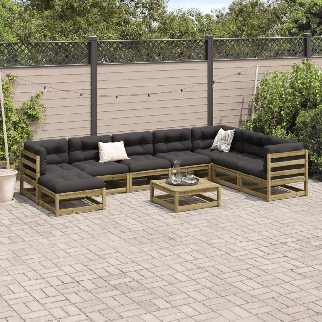 vidaXL Set canapea de grădină cu perne, 9 piese, lemn de pin tratat vidaXL Set canapea de grădină cu perne, 9 piese, lemn de pin tratat