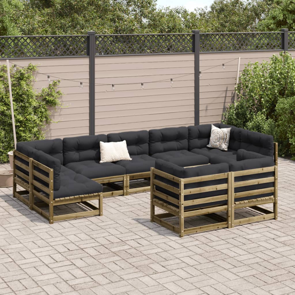 vidaXL Set canapea de grădină cu perne, 9 piese, lemn de pin tratat vidaXL Set canapea de grădină cu perne, 9 piese, lemn de pin tratat