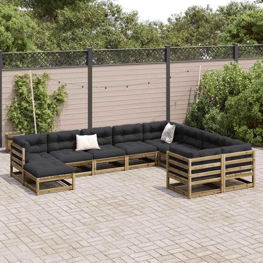 vidaXL Set canapea de grădină cu perne, 10 piese, lemn de pin tratat vidaXL Set canapea de grădină cu perne, 10 piese, lemn de pin tratat
