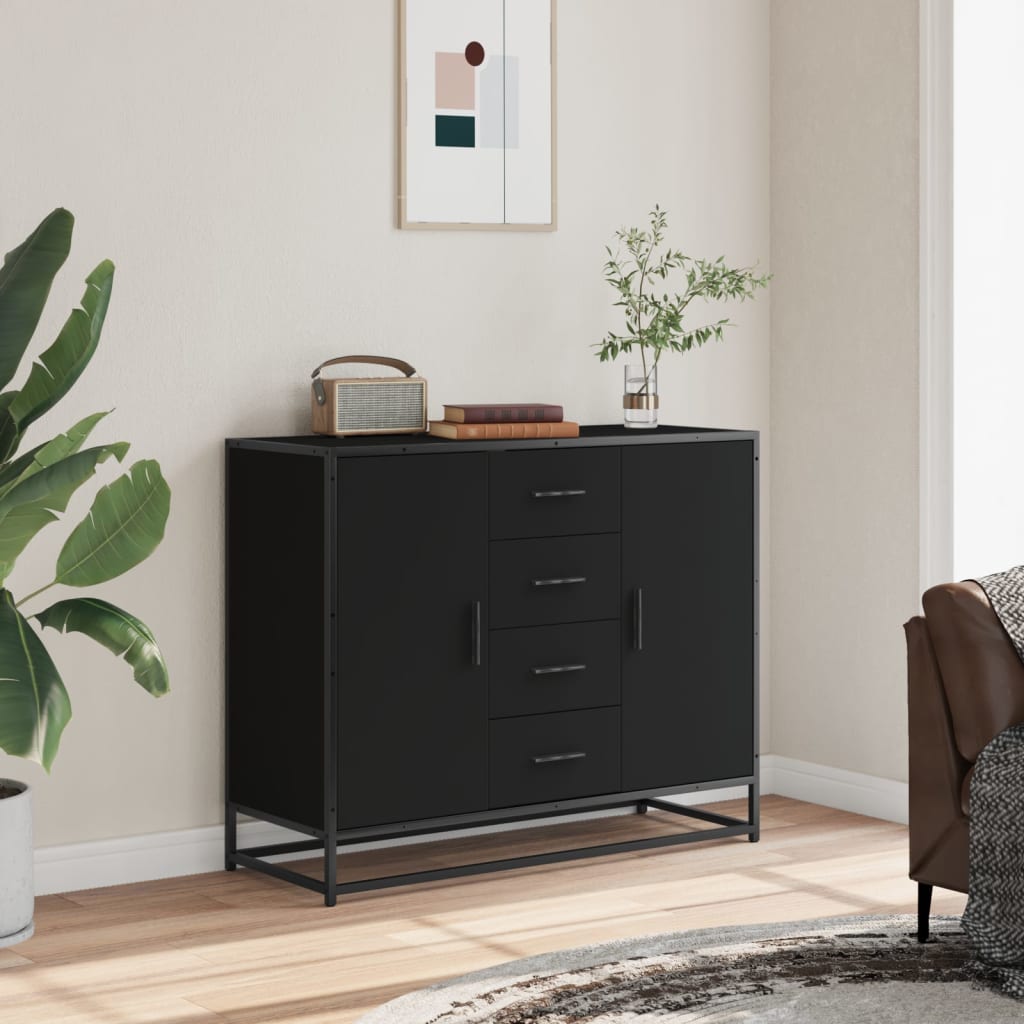 vidaXL Servantă, negru, 92x35x76 cm, lemn prelucrat vidaXL Servantă, negru, 92x35x76 cm, lemn prelucrat