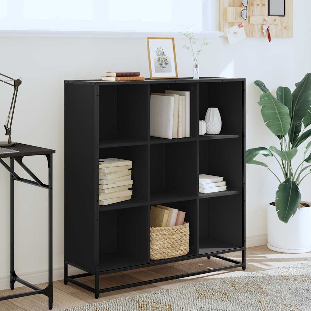 vidaXL Bibliotecă, negru, 97,5x33x107,5 cm, lemn prelucrat și metal vidaXL Bibliotecă, negru, 97,5x33x107,5 cm, lemn prelucrat și metal