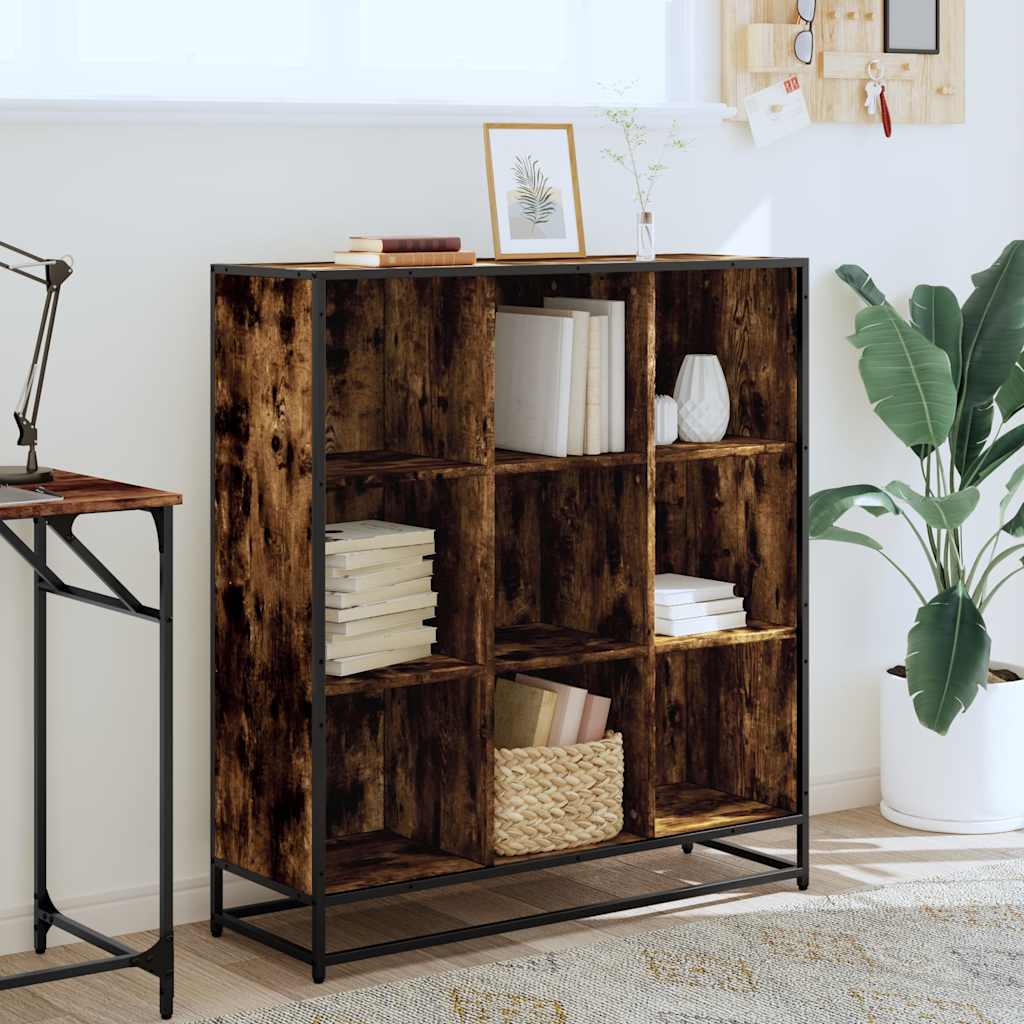 vidaXL Bibliotecă stejar fumuriu 97,5x33x107,5 cm lemn prelucrat/metal vidaXL Bibliotecă stejar fumuriu 97,5x33x107,5 cm lemn prelucrat/metal