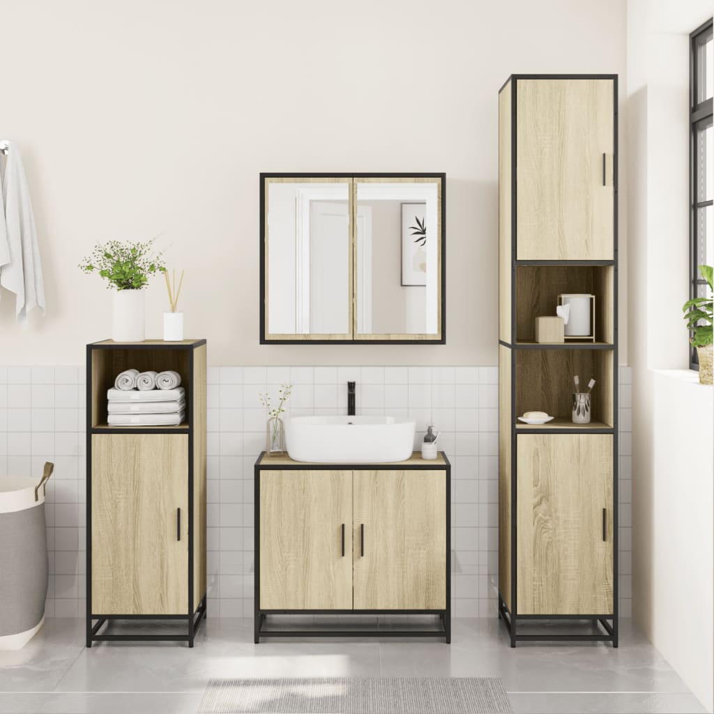 vidaXL Dulap baie stejar sonoma 35x37,5x188,5 cm lemn prelucrat/metal vidaXL Dulap baie stejar sonoma 35x37,5x188,5 cm lemn prelucrat/metal