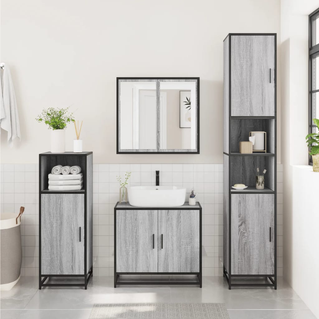 vidaXL Dulap baie, gri sonoma, 35x37,5x188,5 cm, lemn prelucrat/metal
