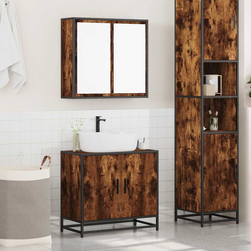 vidaXL Set mobilier de baie, 2 piese, stejar fumuriu, lemn prelucrat vidaXL Set mobilier de baie, 2 piese, stejar fumuriu, lemn prelucrat
