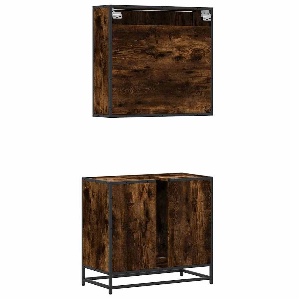 vidaXL Set mobilier de baie, 2 piese, stejar fumuriu, lemn prelucrat vidaXL Set mobilier de baie, 2 piese, stejar fumuriu, lemn prelucrat
