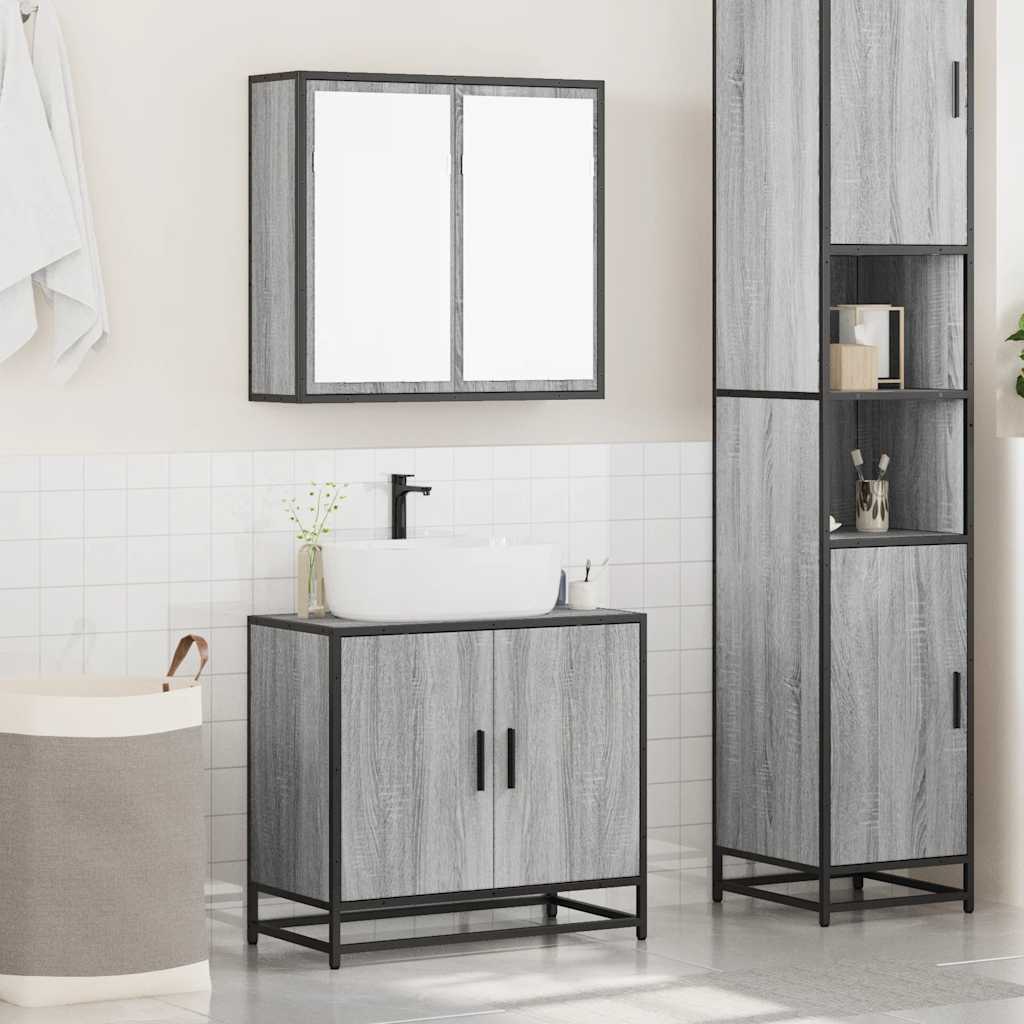 vidaXL Set mobilier de baie, 2 piese, gri sonoma, lemn prelucrat vidaXL Set mobilier de baie, 2 piese, gri sonoma, lemn prelucrat