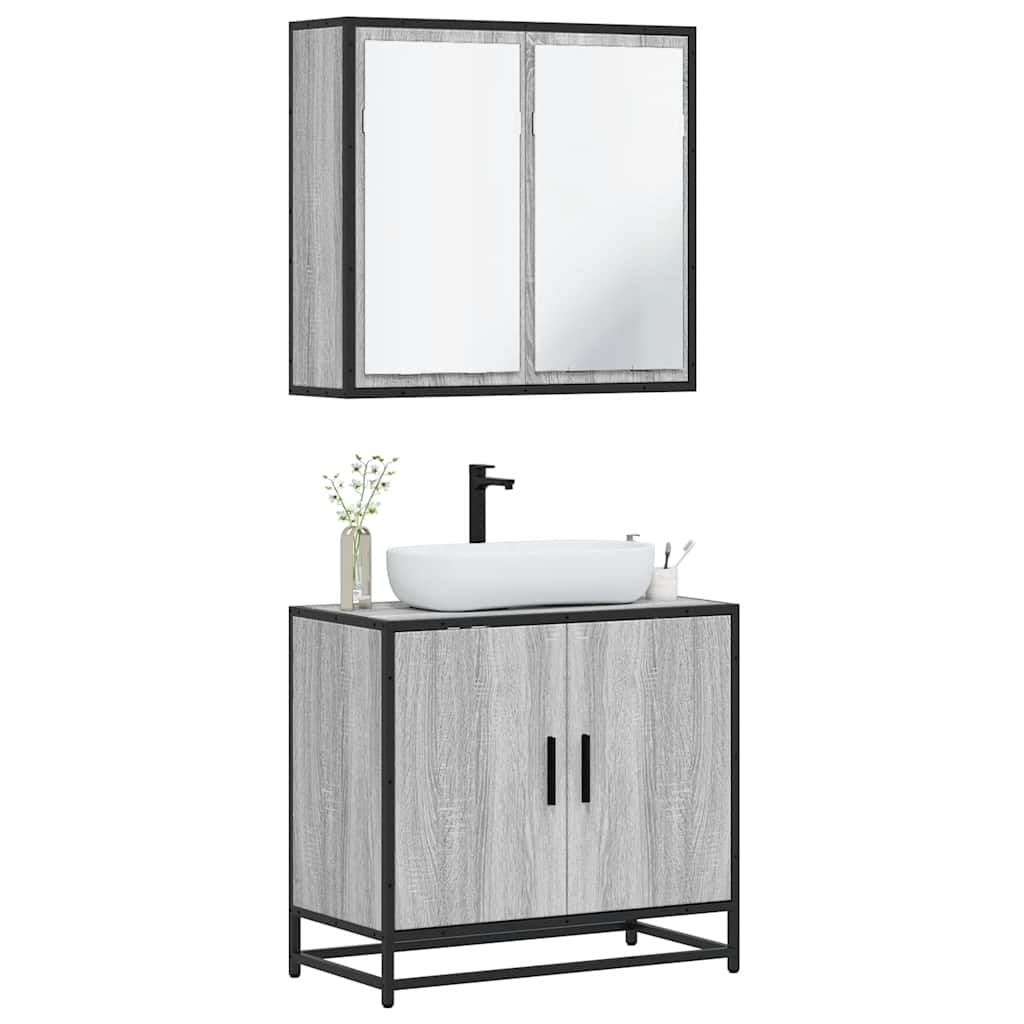 vidaXL Set mobilier de baie, 2 piese, gri sonoma, lemn prelucrat vidaXL Set mobilier de baie, 2 piese, gri sonoma, lemn prelucrat