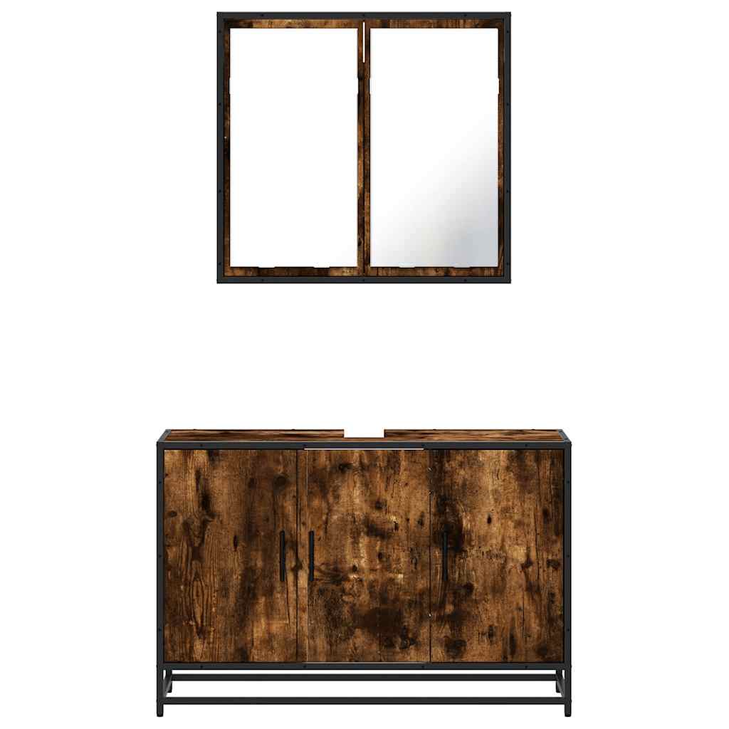 vidaXL Set mobilier de baie, 2 piese, stejar fumuriu, lemn prelucrat vidaXL Set mobilier de baie, 2 piese, stejar fumuriu, lemn prelucrat