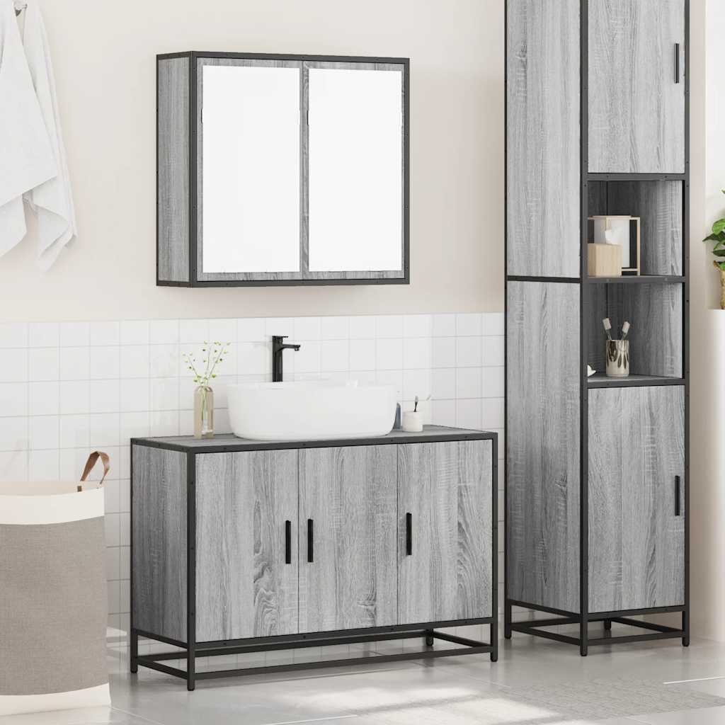 vidaXL Set mobilier de baie, 2 piese, gri sonoma, lemn prelucrat vidaXL Set mobilier de baie, 2 piese, gri sonoma, lemn prelucrat