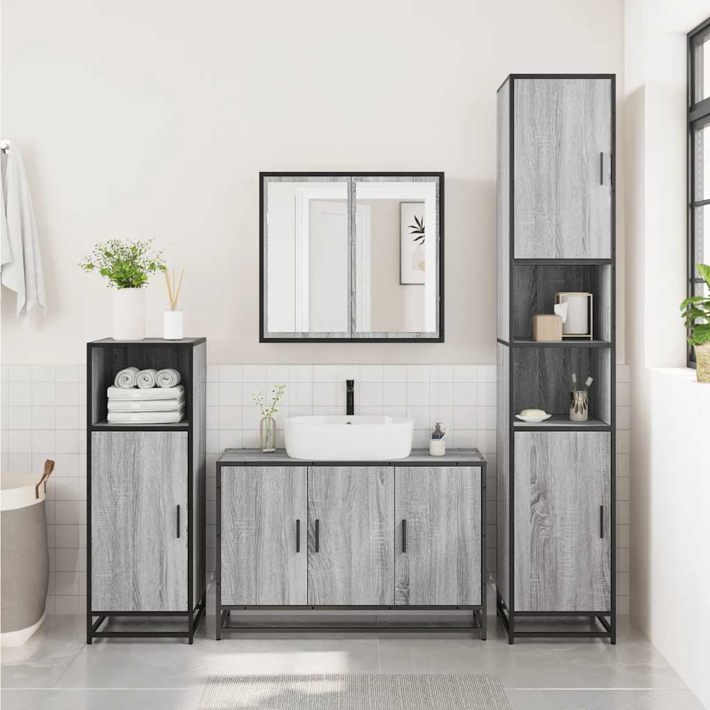 vidaXL Set mobilier de baie, 2 piese, gri sonoma, lemn prelucrat vidaXL Set mobilier de baie, 2 piese, gri sonoma, lemn prelucrat