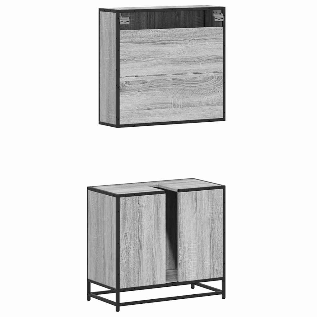 vidaXL Set mobilier de baie, 2 piese, gri sonoma, lemn prelucrat vidaXL Set mobilier de baie, 2 piese, gri sonoma, lemn prelucrat
