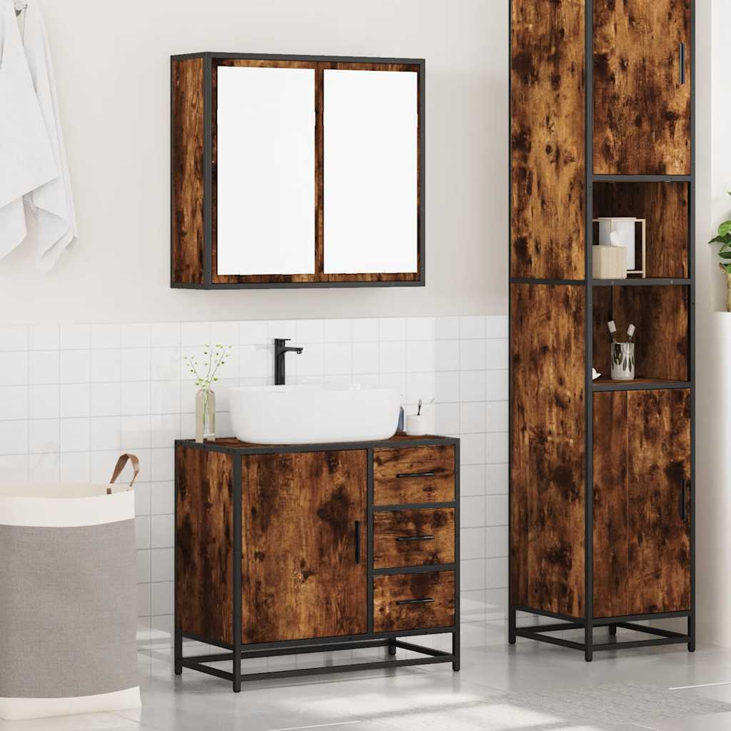vidaXL Set mobilier de baie, 2 piese, stejar fumuriu, lemn prelucrat vidaXL Set mobilier de baie, 2 piese, stejar fumuriu, lemn prelucrat