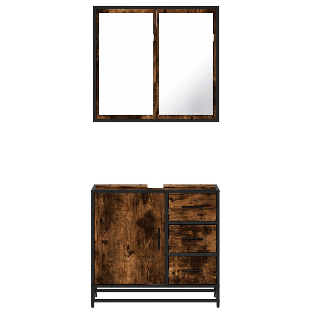 vidaXL Set mobilier de baie, 2 piese, stejar fumuriu, lemn prelucrat vidaXL Set mobilier de baie, 2 piese, stejar fumuriu, lemn prelucrat