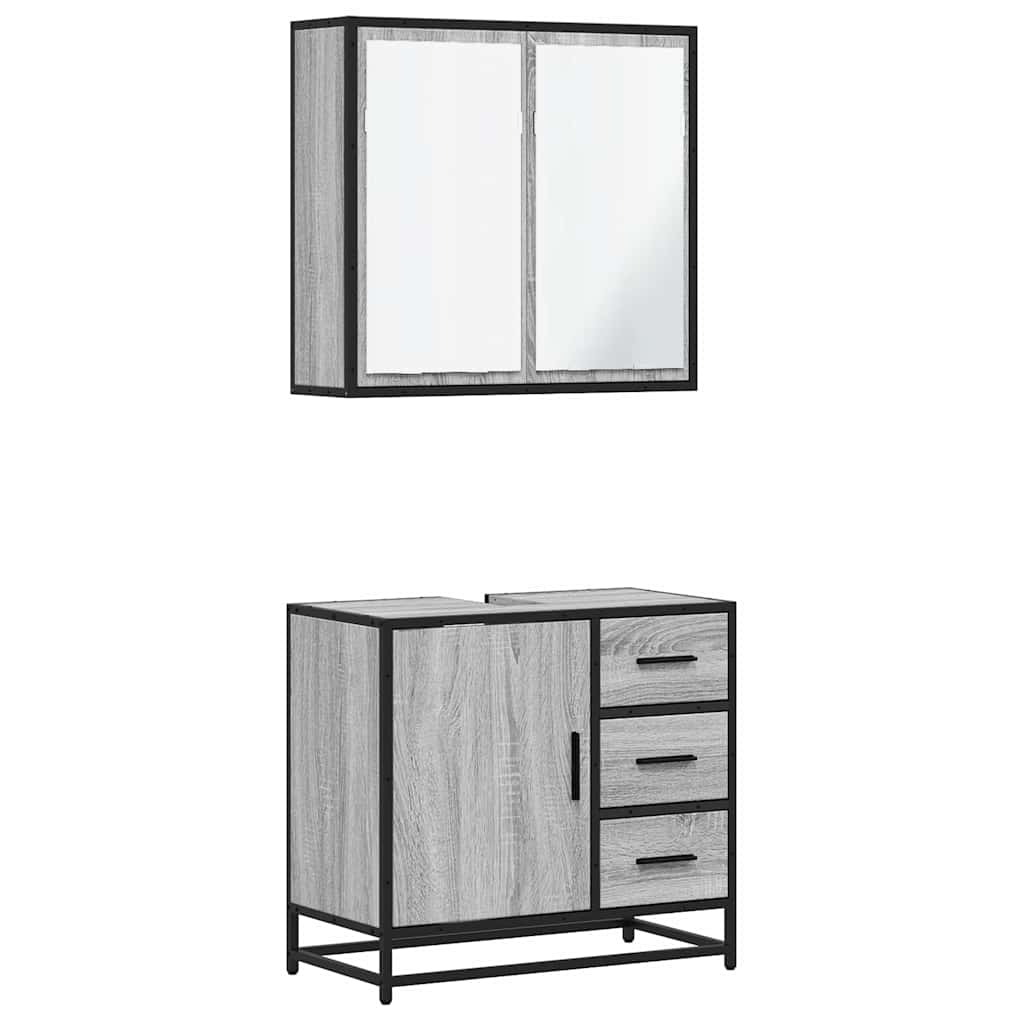 vidaXL Set mobilier de baie, 2 piese, gri sonoma, lemn prelucrat vidaXL Set mobilier de baie, 2 piese, gri sonoma, lemn prelucrat